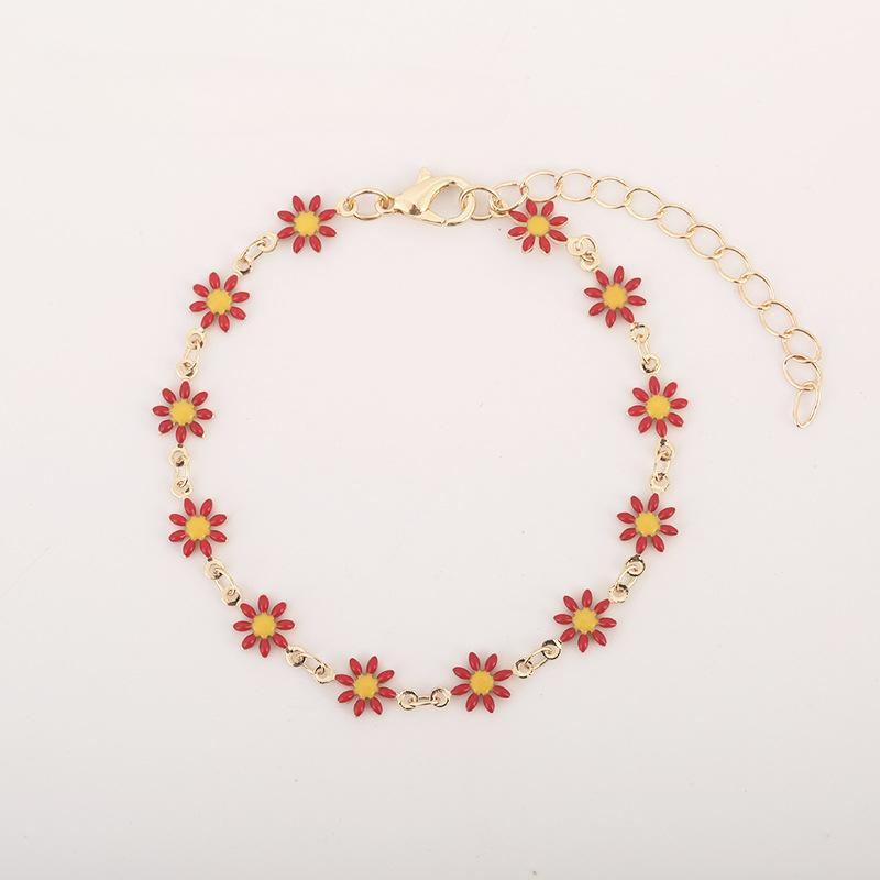 1pc Exquisite Enamel Daisy Flower Stainless Steel Ladies Bracelet Bohemian Style, Vacation Fashion Accessory