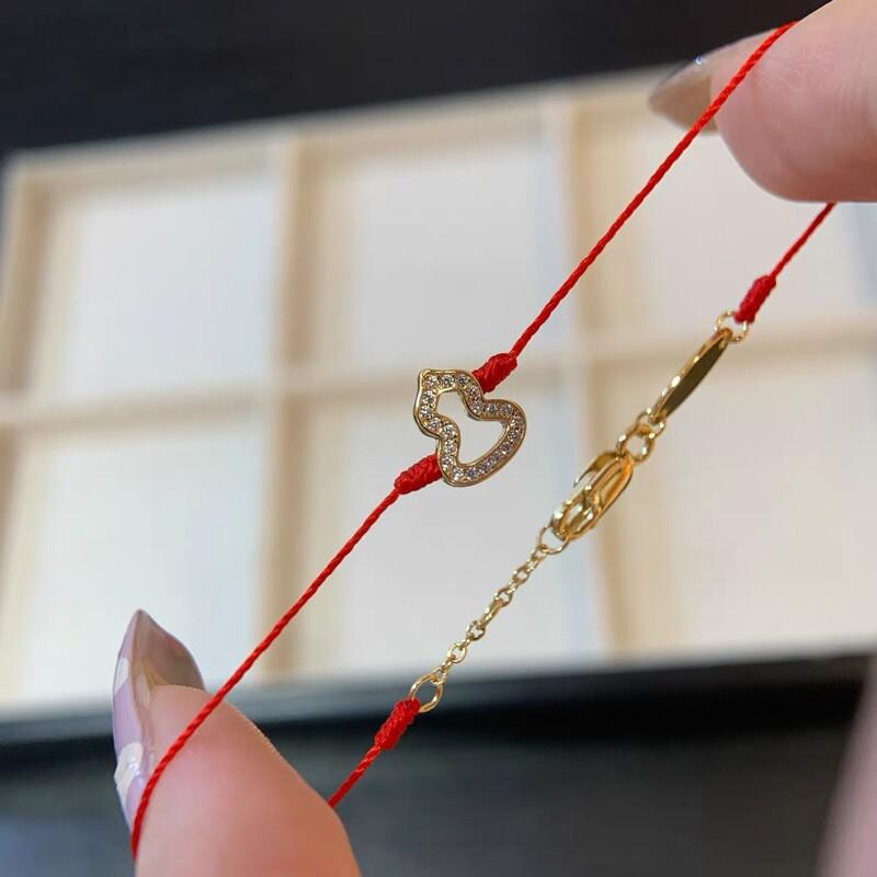 Elegant French Style Gold-Plated Crystal Pendant Bracelet Women Red Blue Pink Cord Handmade Jewelry Red Rope Gourd Bracelet Gold