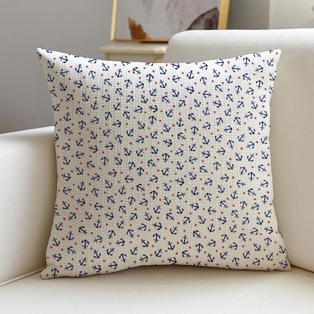 P-Nautical Style Cushion Cover Natural Linen Pillowcase Set, All-In-One Decor For Sofa, Bedroom & Chair