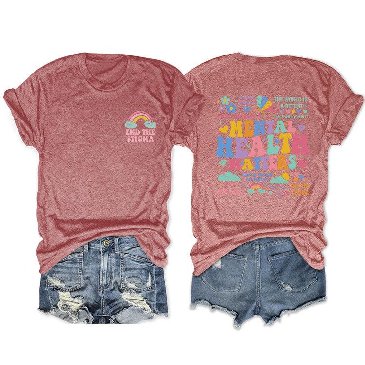 Summer Loose Crewneck Tshirt Unisextal Health Matters End the Stigma Printed Fashion Casual Shortsleeved Top with Womens Pullov