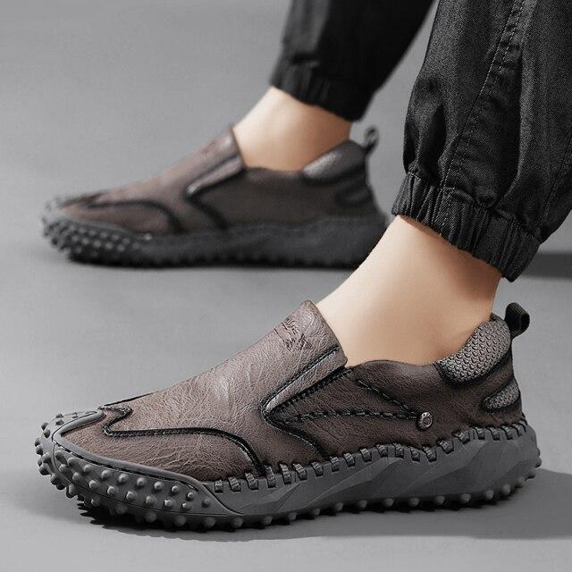 

Мужская удобная обувь, повседневные кроссовки, дышащие мужские модные туфли из натуральной кожи, обувь Four Sensons для мужчин 46 серый