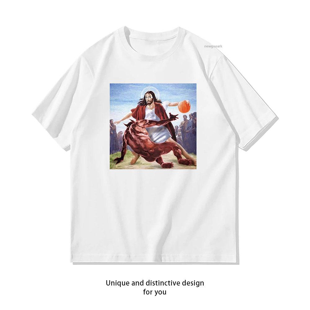 Jesus und Satan spielen Basketball T-Shirt Frau Mann Lässig Baumwolle bedruckte T-Shirts Rundhals Atmungsaktiv Erwachsenen Kurzarm