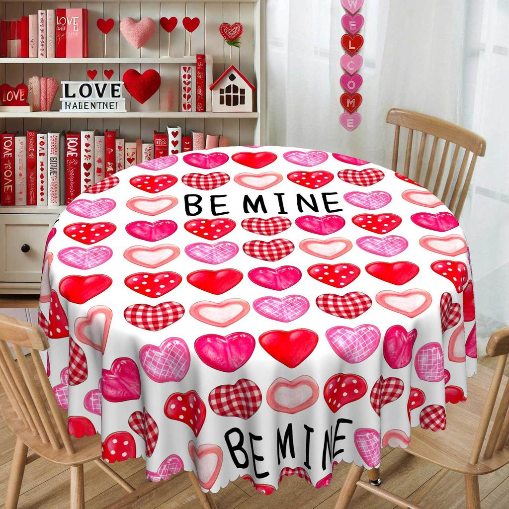 Pink Heart-Shaped Pattern Round/Rectangular Tablecloth, Valentine'S Day Wedding Table Cloth, Waterproof Leave-In Coffee Table Cover