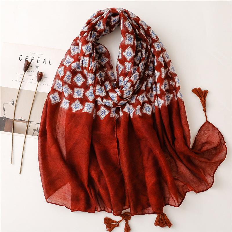 Spain Fashion Daisy Floral Tassel Viscose Shawl Scarf Lady Print Soft Pashmina Stole Wrap Snood Bufandas Muslim Hijab Sjaal
