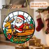 Stained Glass Style Holiday Decor Christmas Hanging Pendant, Acrylic Santa Claus Plants Ornaments with Lanyard Decorative for Xmas Tree Decoration,