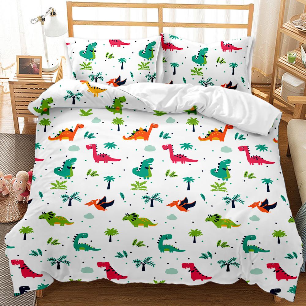 Comforter Dinosaur Tropical Cartoon Dinosaur Twin Bedding Set For Kids Teens Double Queen King Size
