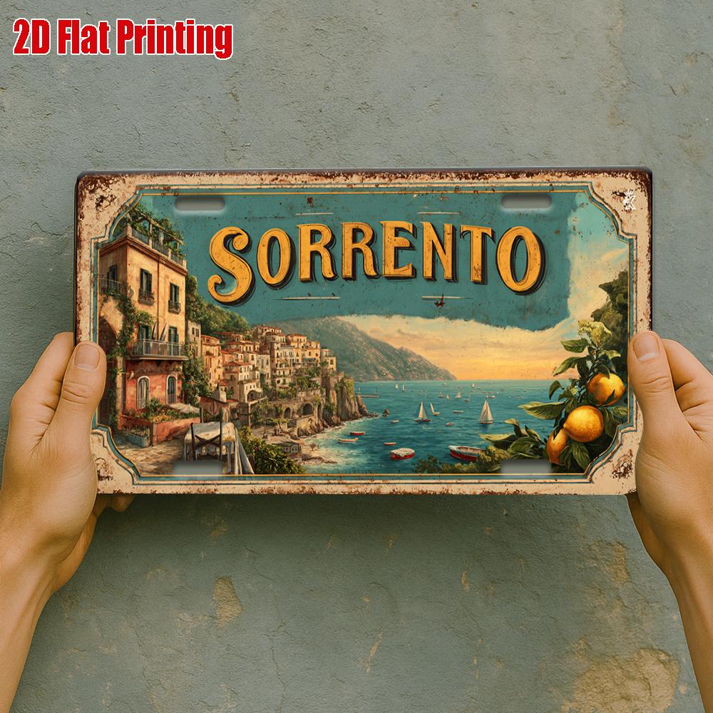 2D flat, 1 retro metal license plate, Sorrento Amalfi Coast aluminum sign, suitable for kitchen walls, rustic decor, summer home