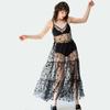 Letnie słodkie tiulowe paski spaghetti przepuszczalne długie sukienki damskie moda Bling Bling Dress