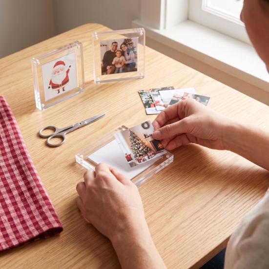 Clear Acrylic Magnetic Photo Frames for Refrigerator 10Pcs Magnet, Square Frame Magnets with Adhesive Transparent Picture Fridge Decor Back,