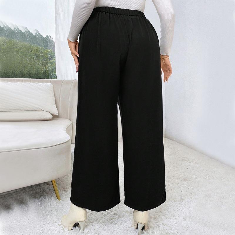 Pantaloni larghi a vita alta neri da donna, pantaloni larghi e comodi alla moda, pantaloni dritti, casual, taglie forti, con elastico in vita