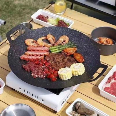 Korean-style Iron Plate Universal Non-stick Baking Pan for Grilling Shrimp Teppanyaki Plate Portable Outdoor Picnic Barbecue Pan