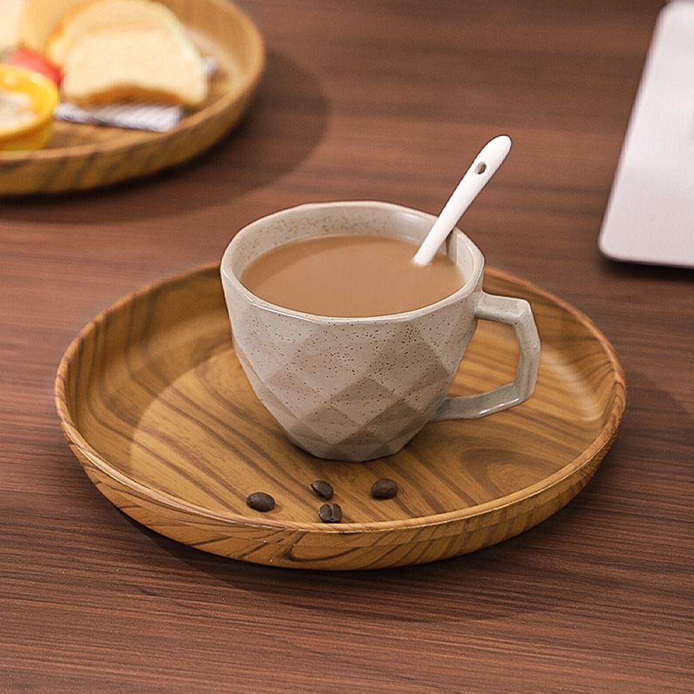 1Pcs Handmade Water Cup Tray Round Dishes Plate New Imitation Wooden Tray Home Use