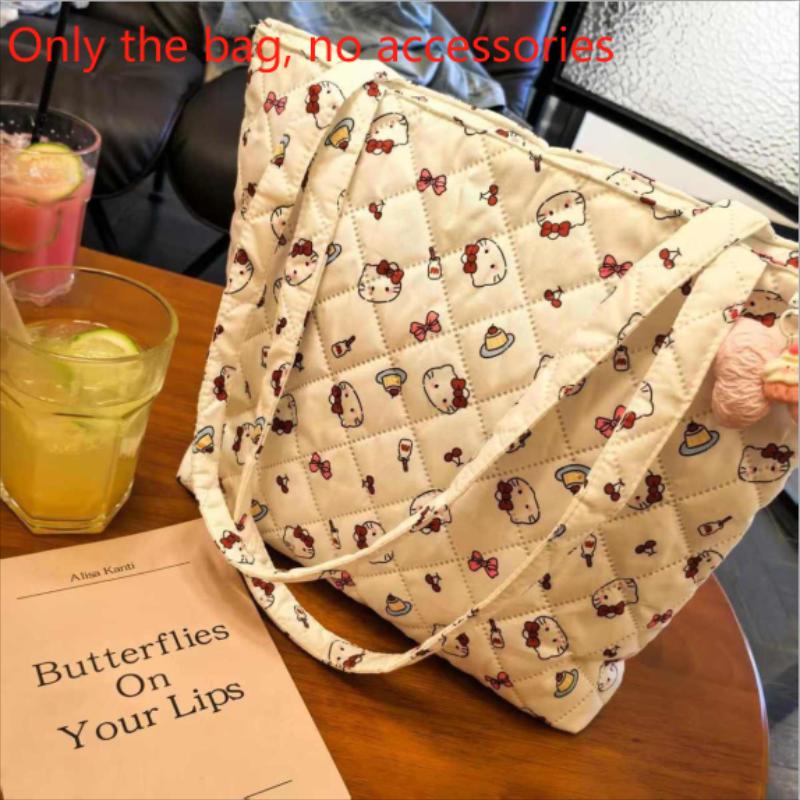 Niedliche Sanrio Hello Kitty Handtasche Aufbewahrungstasche mit großem Fassungsvermögen Damen Tragetasche Bubble Baumwolle Umhängetasche Tragbare Reisetasche