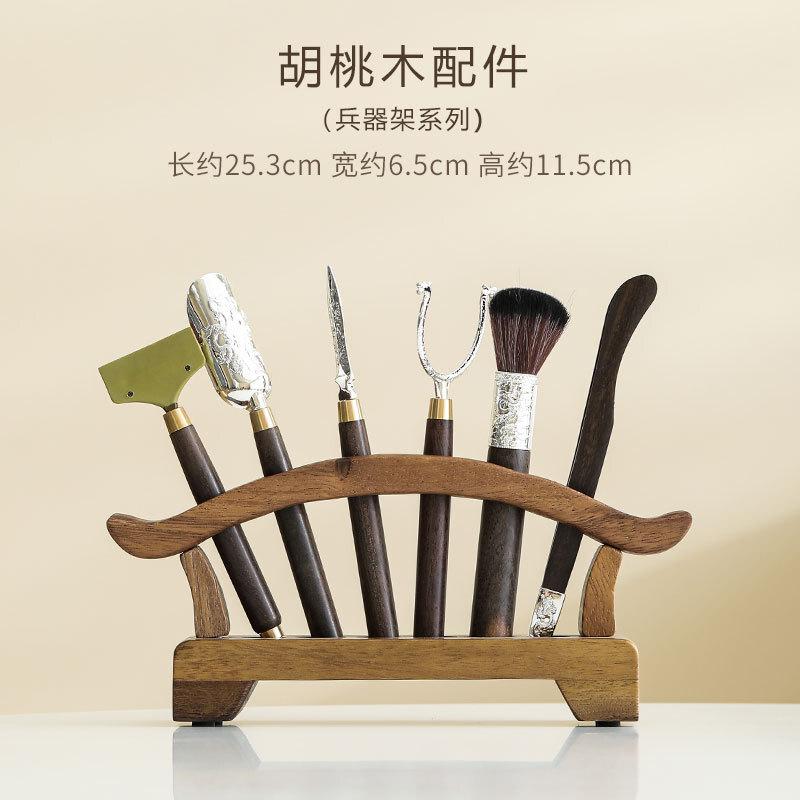 Waffenregal aus Walnussholz Tee Sechs Gentlemen Antikes Tee-Werkzeugset Haushalts-Teegeschirr Utensilien Chinesisches Tee-Set Zubehör Handwerk