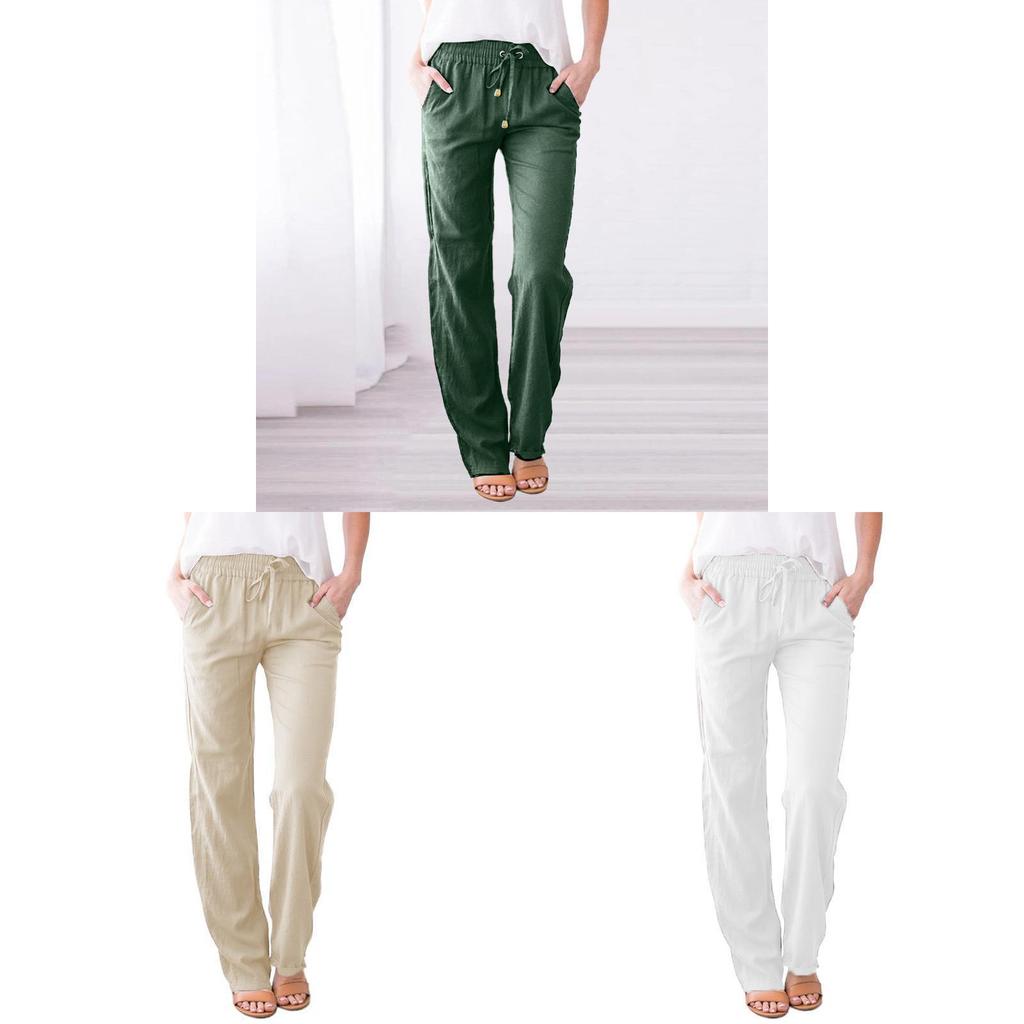 Casual Womens Cotton Linen Drawstring Wide Leg Pants For Summer Comfort