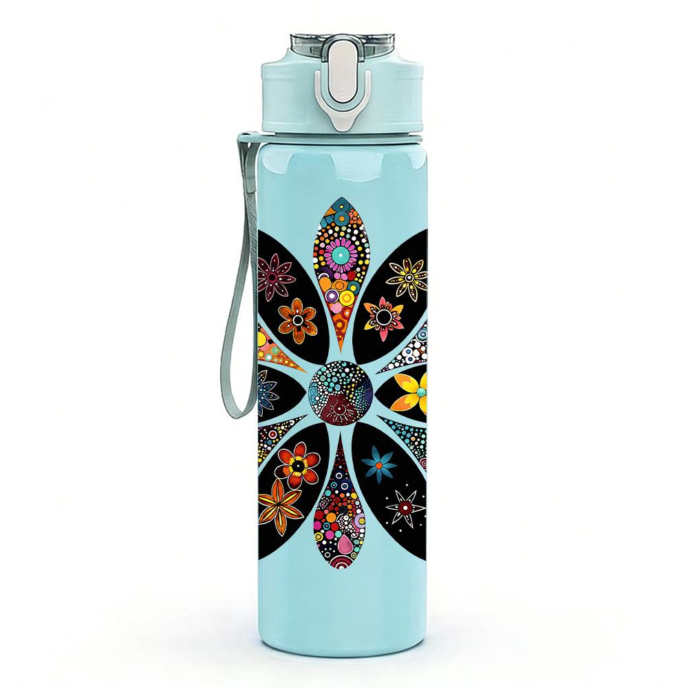 1PC Multicolor Mandala Flower Graphic,750ml Color Plastic Sports Water Bottle,Leakproof Flip Straw Lid,Suitable for Sports Office Home Use