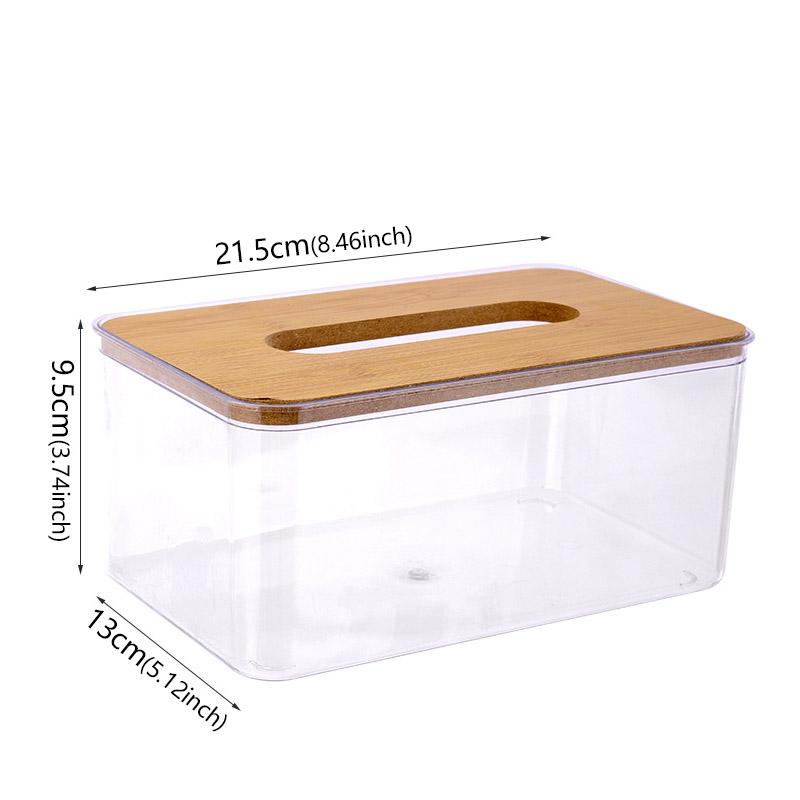 Tissue Clear Box Napkin Household Transparent Holder Paper Box With Bamboo CoverContainer Living Room Bedroom Tissue Storage Box