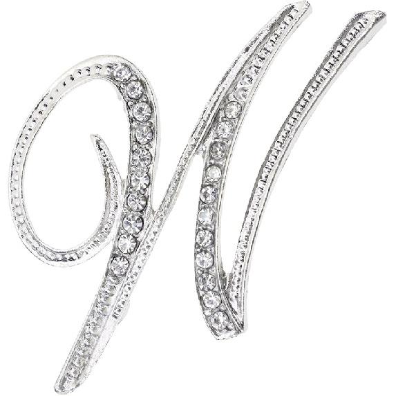 26 Letter Brooch Pins Small Silver Metal Rhinestone Crystal Initial A~Z Alphabet Brooch Lapel Pins for Men Women Girls Boys Birthday Christmas