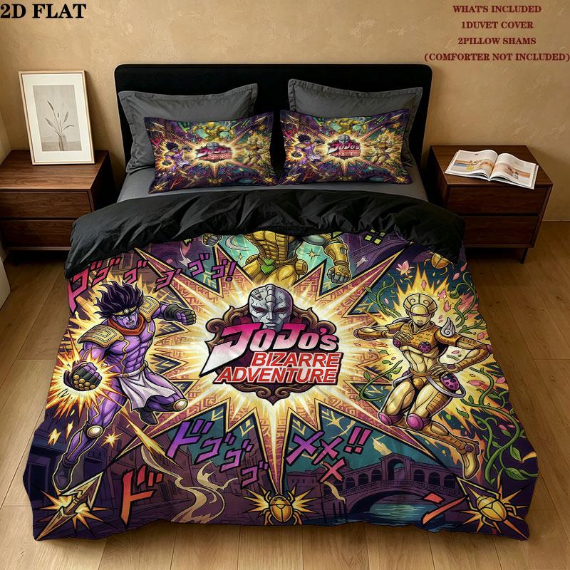 Jojos Bizarre Adventure Pattern Bedding Quilt Set Quilt Cover Pillowcase Home Birthday Gift(1 * Duvet Cover + 2 * Pillowcase, Without Core)