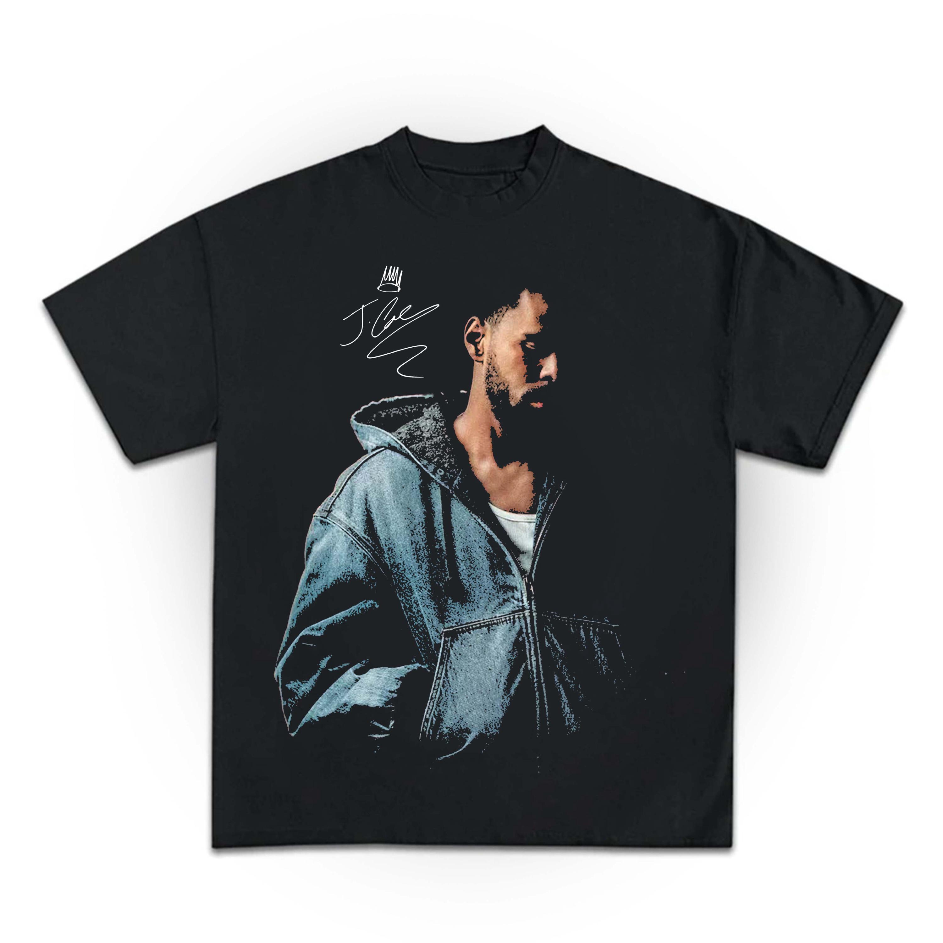 

J Cole Portrait Printed T-shirt Men and Women Pure Cotton Summer Y2K Clothing Casual and Fashionable Round Neck T-shirt Fan G... S разноцветный