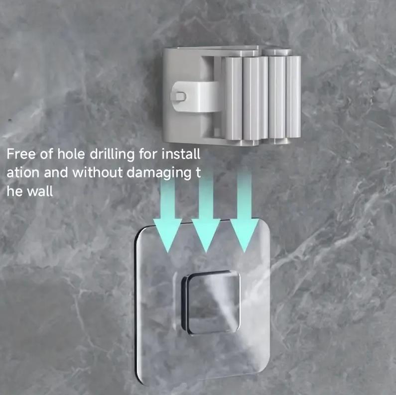 Mop Storage Storage Rack Bathroom Suction Hanging Pipe Traceless Mop Clip Broom Hanger Wall-Mounted Waterproof Mop Rack