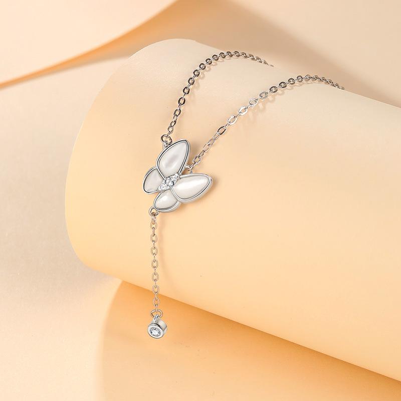 

Ожерелье-бабочка из чистого серебра 999 пробы с подвеской в виде белой ракушки на ключицу 999