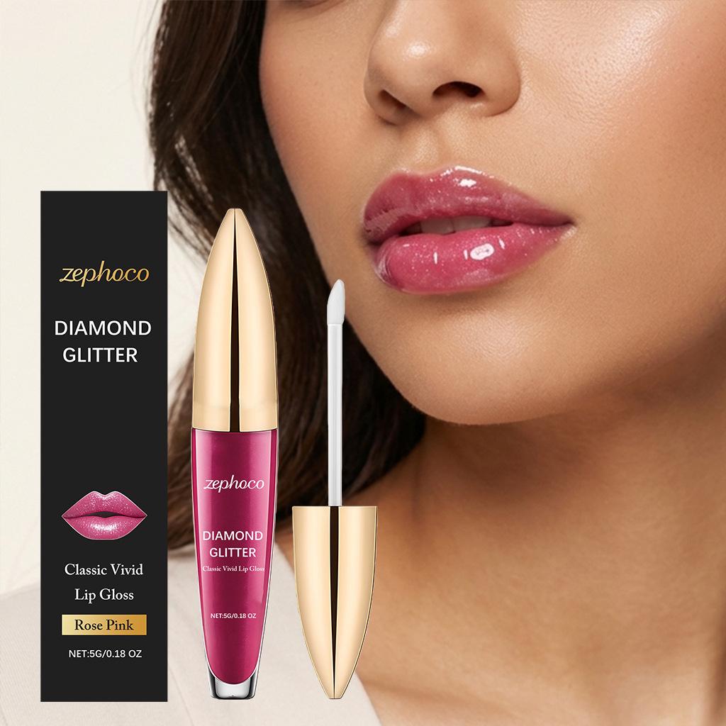 Zephoco Leuchtender Rosenrosa Lippen-Gloss: Feuchtigkeitsspendend, Pigmentiert, Nicht abfärbend, Hydrierend, Seidig, Tragbar.