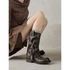 Cowhide Version~ Wasteland Wind Thick Heel Trouser Boots Women's Maillard Boots Genuine Leather Western Cowboy Boots Medium Knight Boots