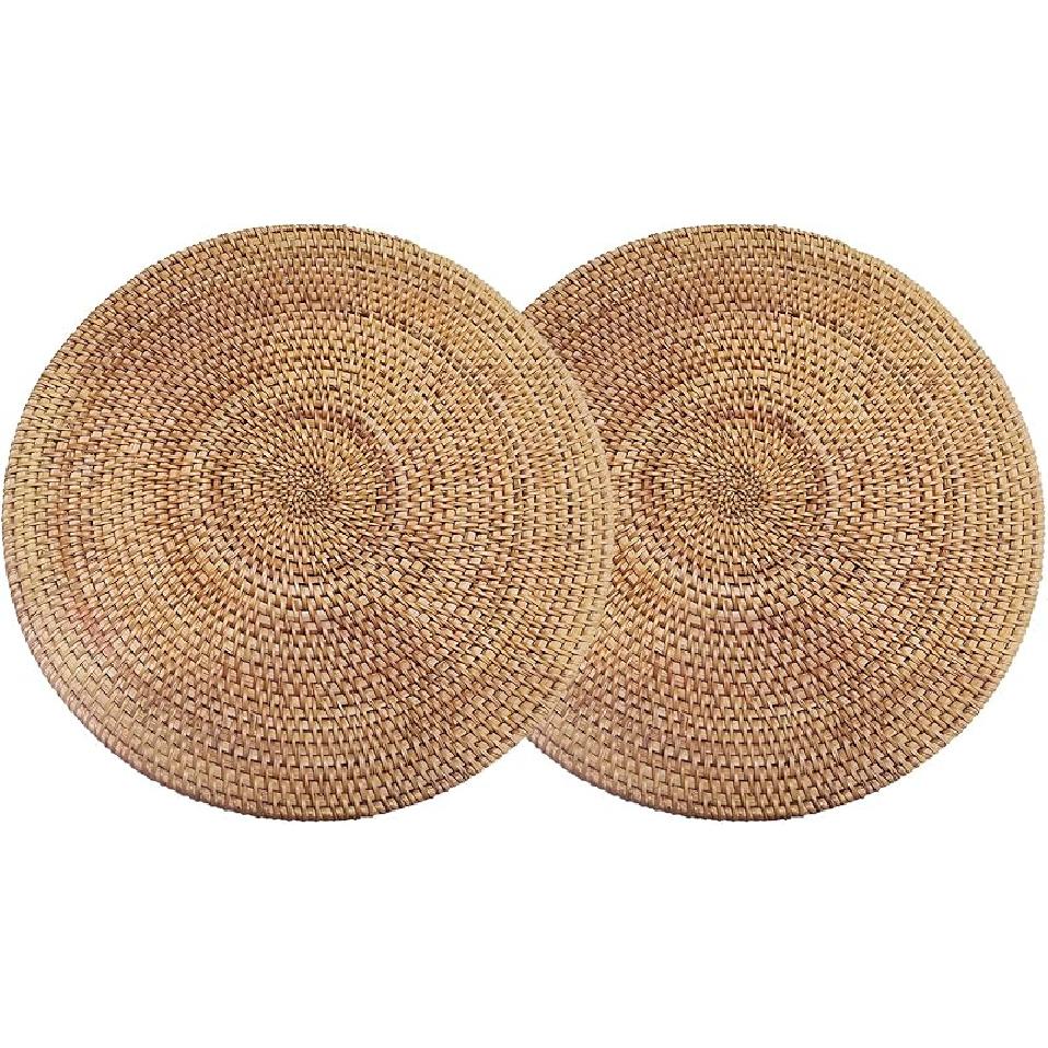 Set of 2 Oval 15.7x11.8IN Natural Handmade Rattan Placemats Rattan Insulation Heat-Resistant Mat Pot Holder Tripod