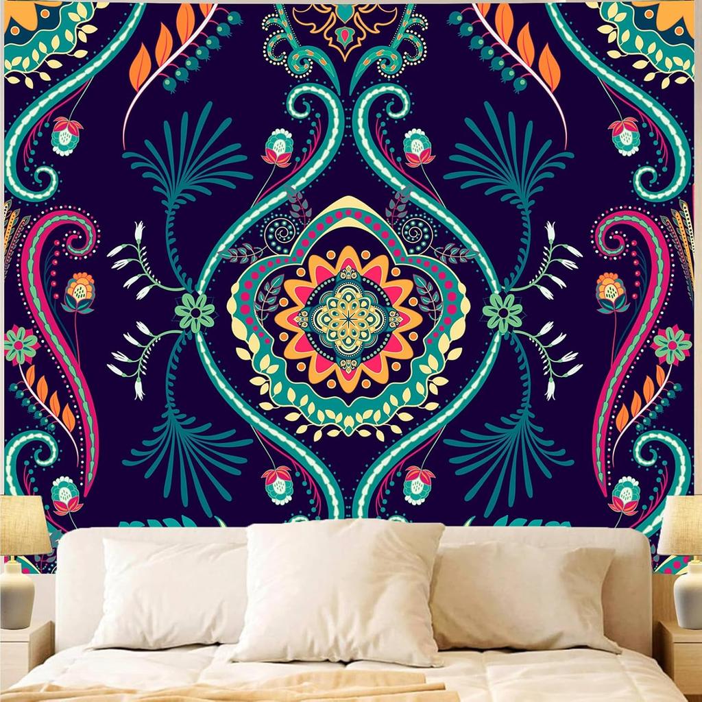 Vibrant Mandala Boho Tapestry Wall Hanging Decoration Psychedelic Ethnic Bohemian Print For Living Room Bedroom Festival Decor