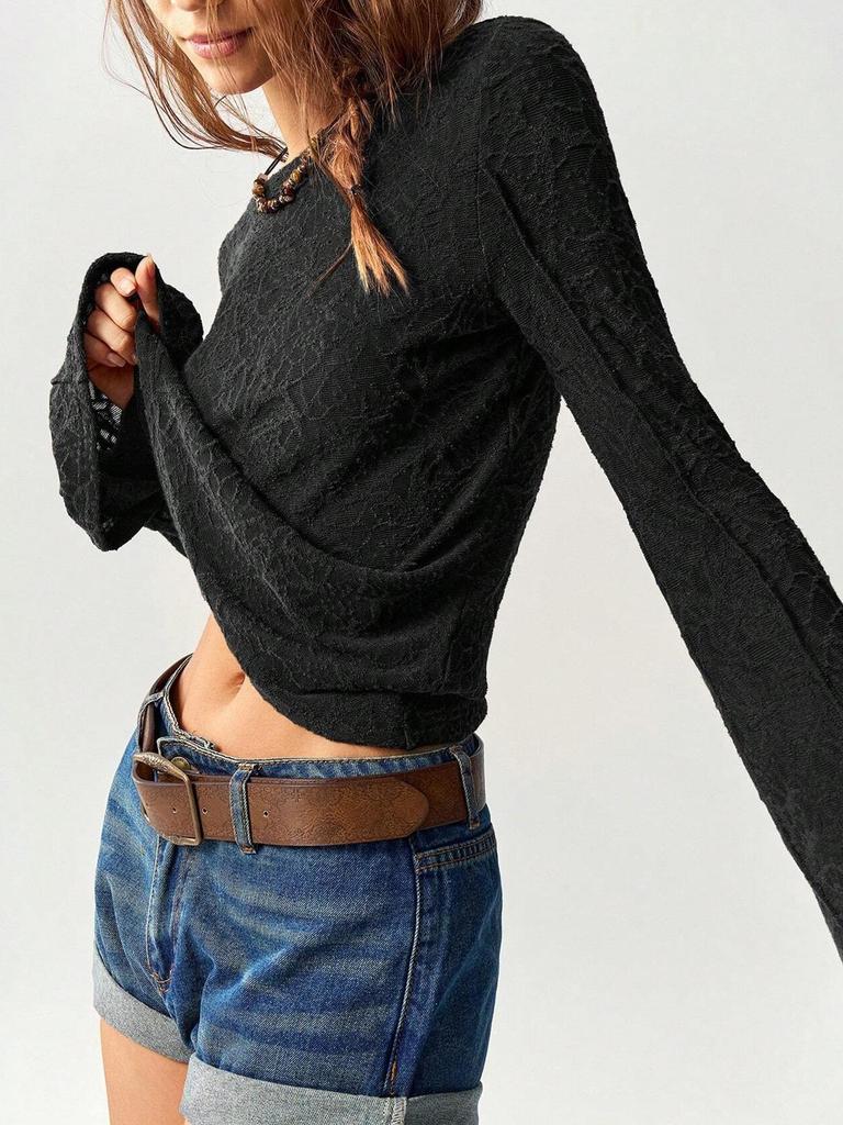 Elegant Bell Sleeve Knitwear Long Sleeve T-shirt