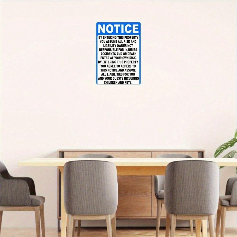 1pc 2D Flat Metal Warning Sign, Entering This Property You Assume All Risk Liability Plaque, Iron Notice Board for Home Yard