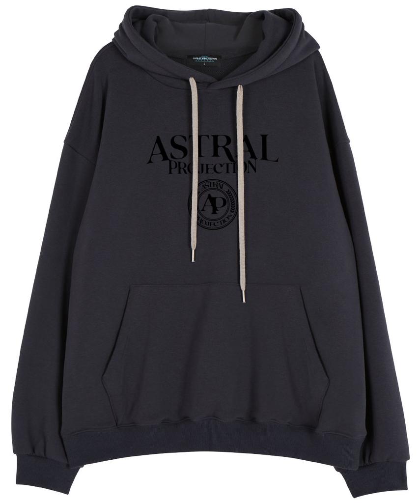 Lettering Logo Emblem Waffle Terry Hoodie_Charcoal