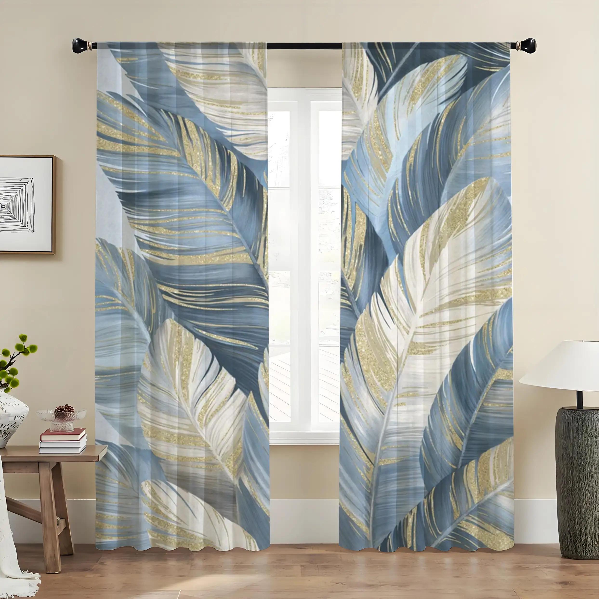 

Шторы с принтом синих перьев Полиэстер Подходят для спальни гостиной Моющиеся в стиральной машине Идеально для W100*H70(CM)-Rod Pocket&1PCS