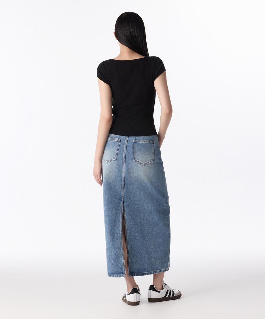 MUSINSA STANDARD WOMAN Women'S Denim Maxi Skirt [Light Indigo]
