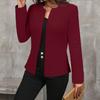 Women's Fashionable Solid Color Round Neck Long Sleeved Button Cardigan Jacket