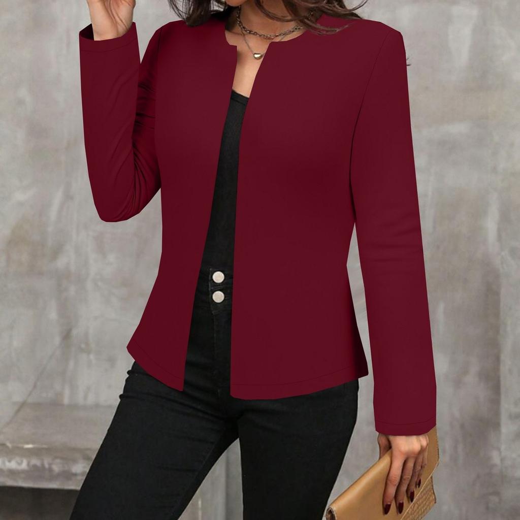 Women's Fashionable Solid Color Round Neck Long Sleeved Button Cardigan Jacket