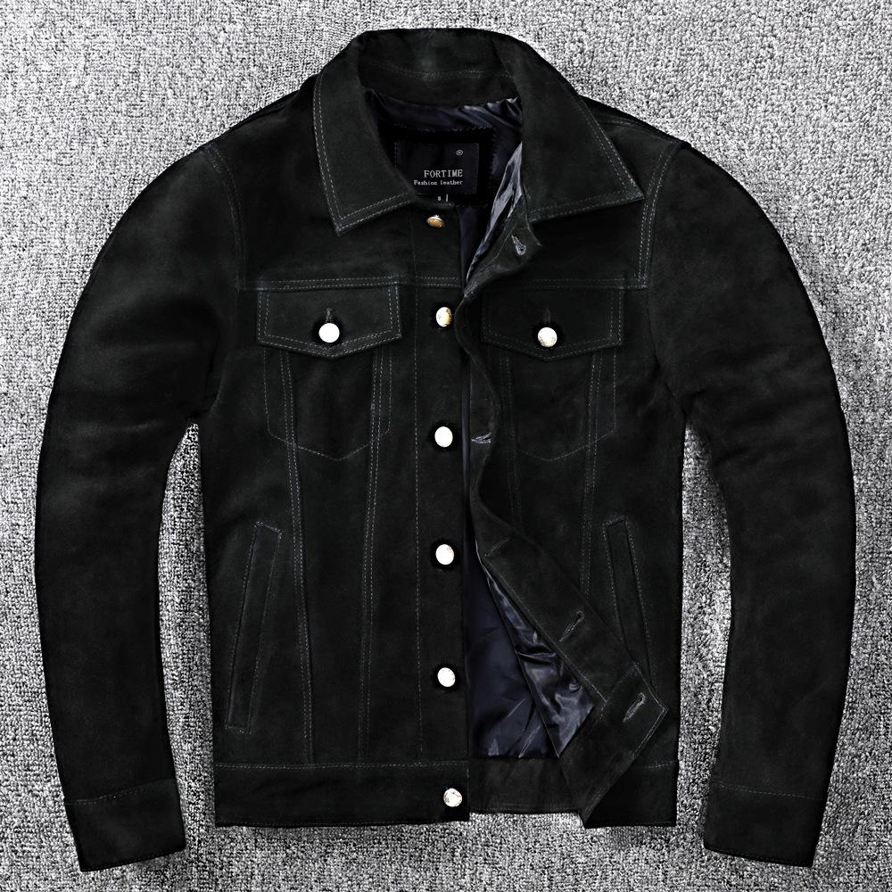 Kurtka z dwuwarstwowej skóry zamszowej bydlęcej Męska kurtka skórzana motocyklowa dżinsowa Kurtka dopasowana