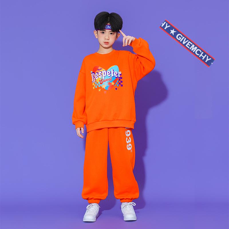 Buntes Herz-Orange Langarm-Sportfestkostüm für Kinder