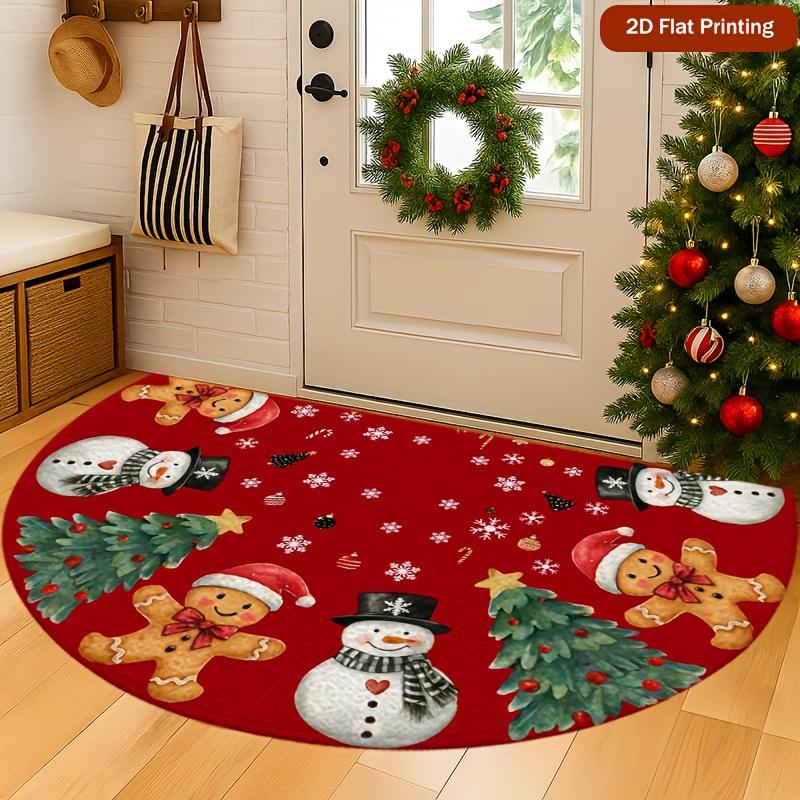 1Pcs Gingerbread Snowman Semi Circle Welcome Doormat Non-Slip for Outdoor Patio Porch Kitchen Bathroom Entryway Floor Mat