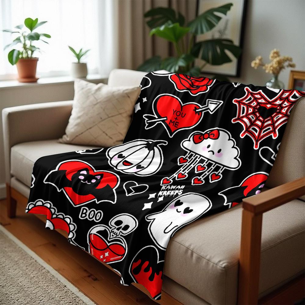 Gothic Heart Sticker Soft Flannel Blanket Breathable Warm Throw for Office Car Sofa Kids Room Birthday Xmas Gift