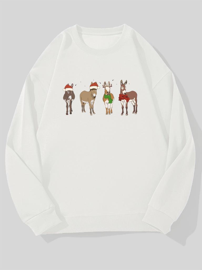 Men's Christmas Decorated Donkey Pattern Casual Round Neck Sweatshirt | Loose Fit, Slightly Stretchy Fabric, Men's Preferred