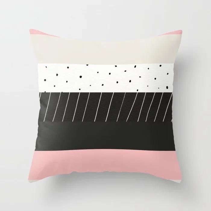 Nordic Ins Style Pink Geometric Pattern Ultra-short Velvet Pillowcase Cushion Pillowcase Pillowcase