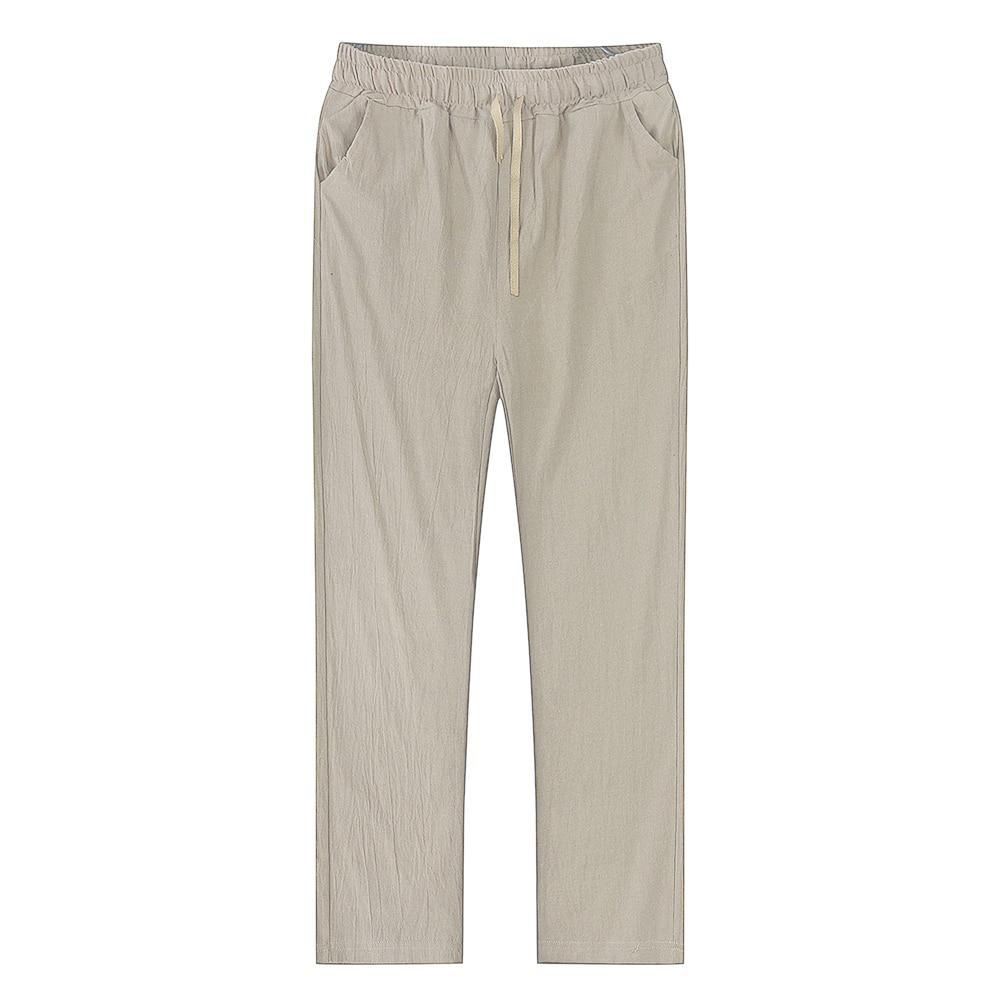 Men's Casual Cotton Linen Pants with Drawstring Waist - Lightweight and Breathable Streetwear for Autumn