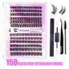 150 Klynger av D-sang DIY Eyelashes, Naturlige Tykke Segmenterte Enkelte Klynger Podede Løse Øyevipper