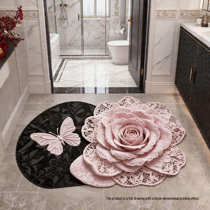 Light Luxury 3D Floral Irregular Shape Diatom Mud Floor Mat - Water-Absorbent, Quick-Drying, Easy Care for Bathroom/Toilet