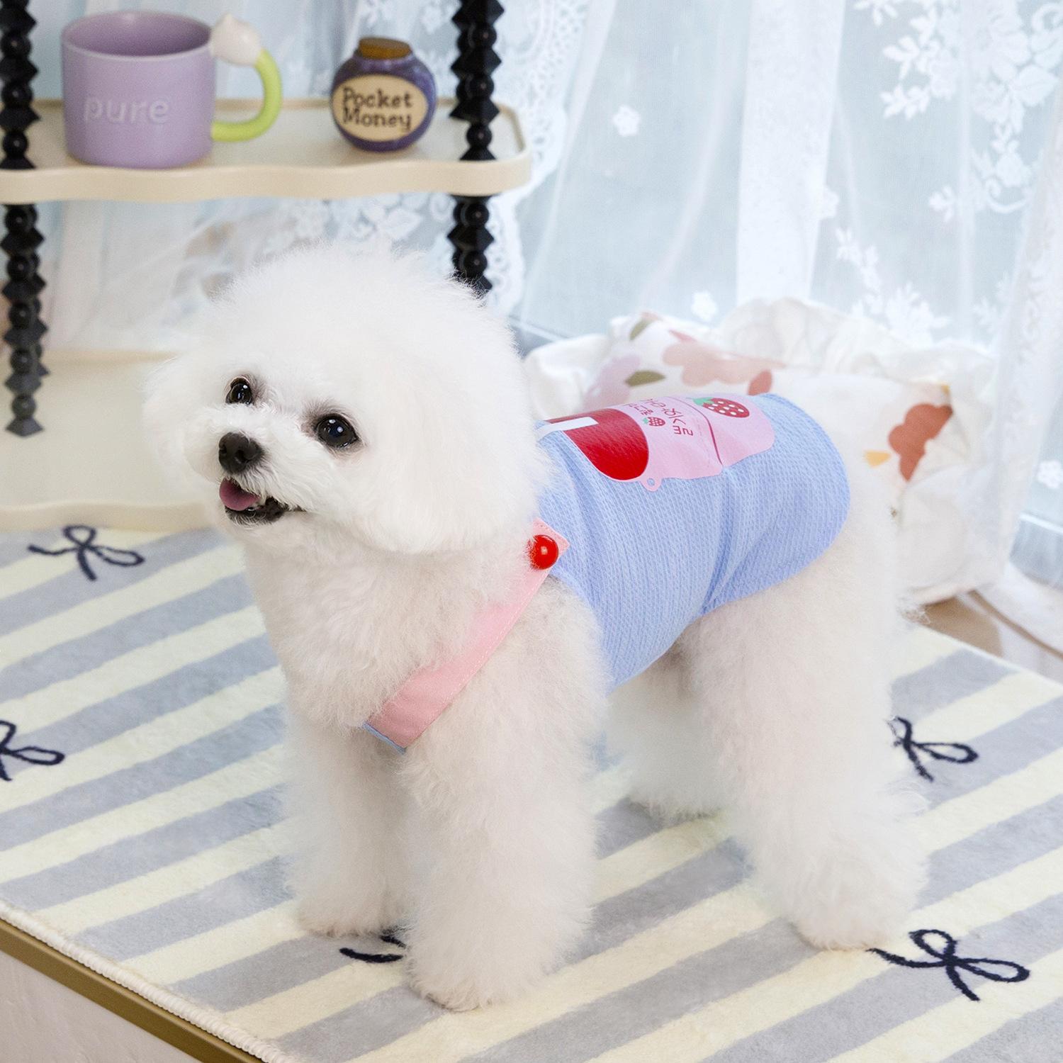 

Spring small teddy dog, ragdoll cat, puppy clothes, hairless cat fruit printing polyester fabric pet clothes 2XL