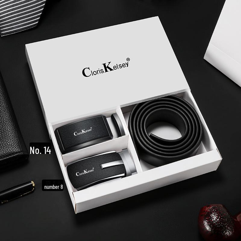 Herren Echtleder Gürtel mit mattierter Schnalle, Rindsleder Oberschicht, Geschenkbox enthalten