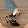 Summer New Pointy Head Shallow Mouth Butterfly Knot Line with Anti-slip Wear-resistant Mid-heel Shoes Bao Toe Sandals