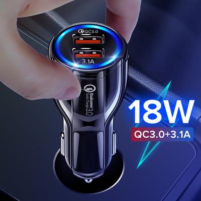 18W 3.1A Car Charger Dual USB Fast Charging QC Mobile Phone Charger Adapter, Suitable for Samsung iPhone 12 11 Pro Max 6 7 8 Xiaomi Redmi Huawei KTY